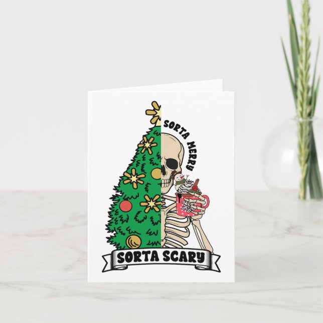 Halloween Christmas Skeleton Sorta Merry Scary Xma Card (Front)
