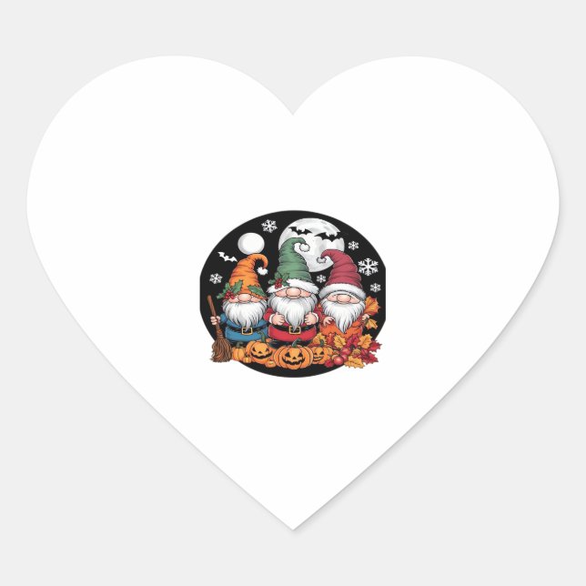 Halloween Christmas Thanksgiving Gnomes Classic T- Heart Sticker (Front)
