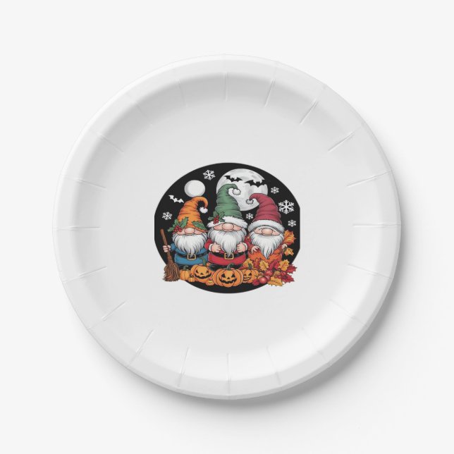 Halloween Christmas Thanksgiving Gnomes Classic T- Paper Plate (Front)