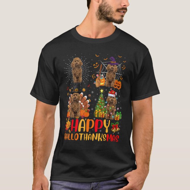 Halloween Christmas  Toy Poodle Dog Hallothanksmas T-Shirt (Front)