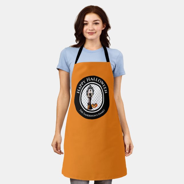 Halloween Classic Elegant Black Dress Orange Apron (Worn)