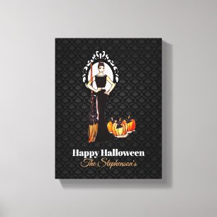 Halloween Classic Elegant Long Black Dress Canvas Print