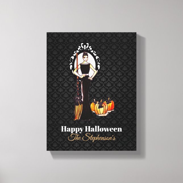 Halloween Classic Elegant Long Black Dress Canvas Print (Front)