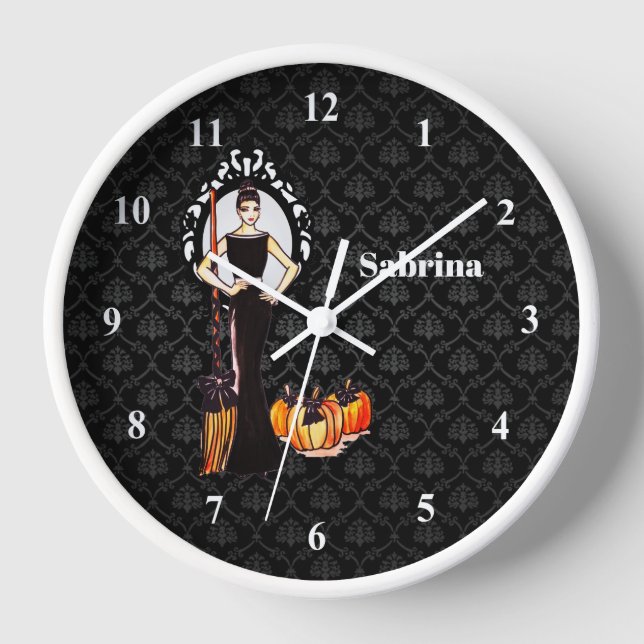 Halloween Classic Elegant Long Black Dress Clock (Front)