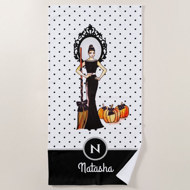 Halloween Classic Elegant Long Black Dress Fashion Beach Towel (Front)
