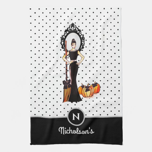 Halloween Classic Elegant Long Black Dress Fashion Tea Towel (Vertical)