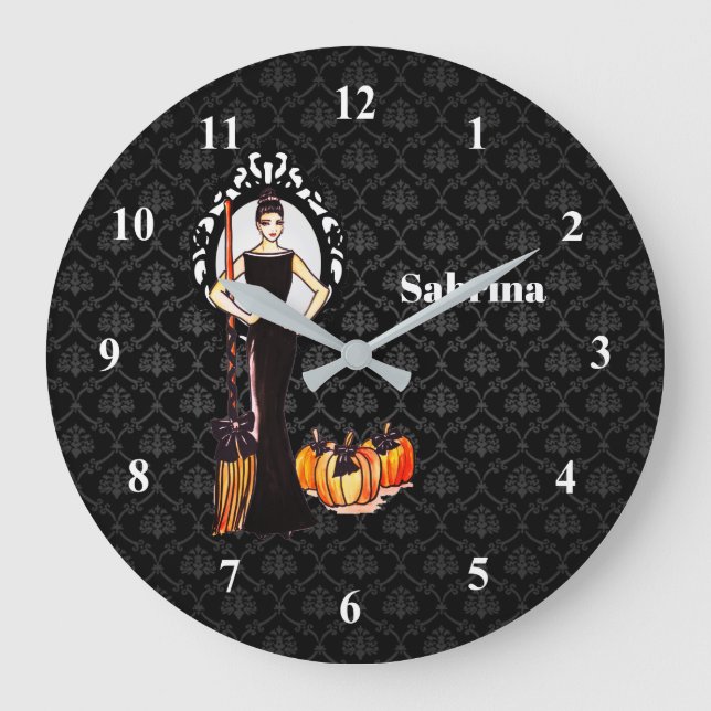 Halloween Classic Elegant Long Black Dress Large Clock (Front)