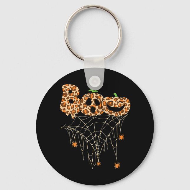 Halloween Clothes Spider Web Fall Pumpkin Cheetah  Key Ring (Front)