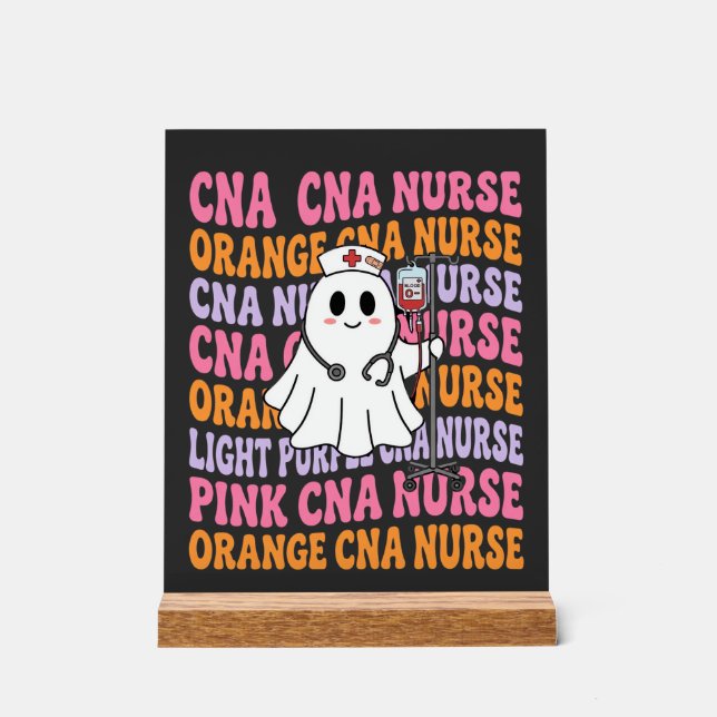 Halloween CNA Nurse Ghost Design Acrylic Sign (Front)