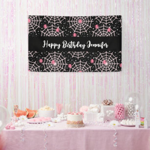 Halloween Cobwebs & Spiders Pattern Birthday Banner
