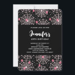 Halloween Cobwebs & Spiders Pattern Birthday Invitation<br><div class="desc">A Halloween party invitation with a cute seamless pattern with white cobwebs and pink spiders.</div>