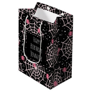 Halloween Cobwebs & Spiders Pattern Birthday Medium Gift Bag