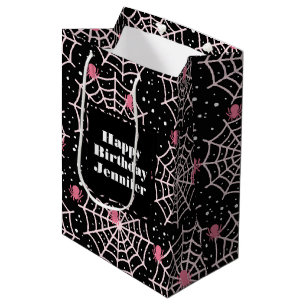 Halloween Cobwebs & Spiders Pattern Birthday Medium Gift Bag