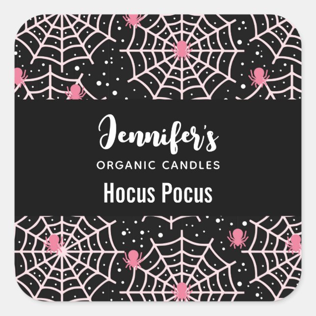 Halloween Cobwebs & Spiders Pattern Candle Biz Square Sticker (Front)