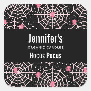 Halloween Cobwebs & Spiders Pattern Candle Biz Square Sticker