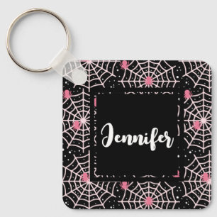 Halloween Cobwebs & Spiders Pattern Key Ring