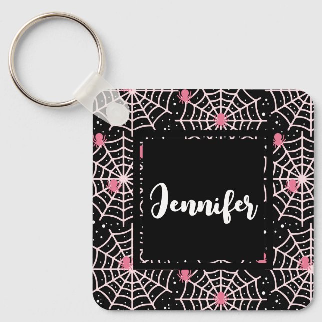 Halloween Cobwebs & Spiders Pattern Key Ring (Front)
