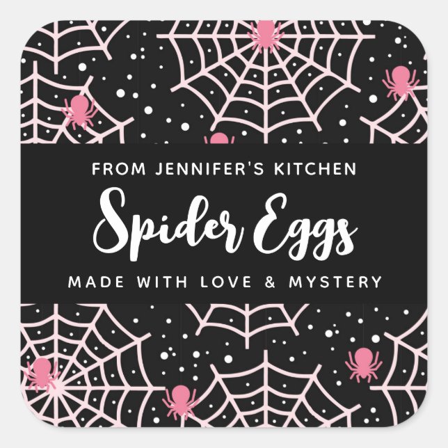 Halloween Cobwebs & Spiders Pattern Kitchen Square Sticker (Front)