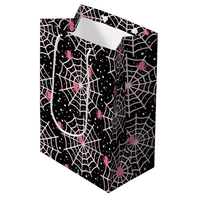 Halloween Cobwebs & Spiders Pattern Medium Gift Bag (Front Angled)