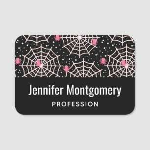 Halloween Cobwebs & Spiders Pattern Name Tag