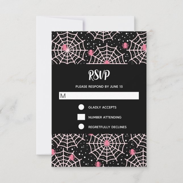 Halloween Cobwebs & Spiders Pattern RSVP Card (Front)