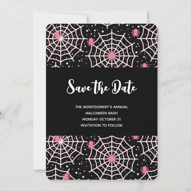 Halloween Cobwebs & Spiders Pattern Save The Date (Front)