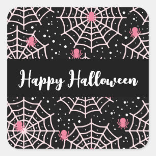 Halloween Cobwebs & Spiders Pattern Square Sticker