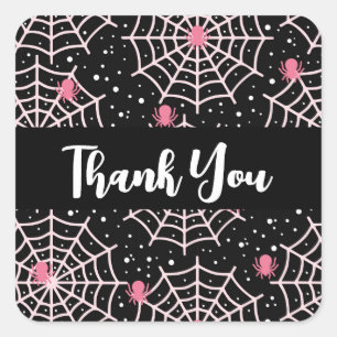 Halloween Cobwebs & Spiders Pattern Thank You Square Sticker
