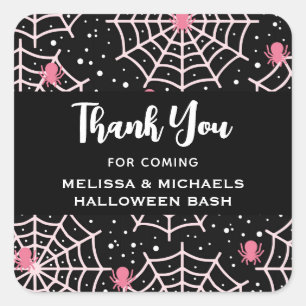 Halloween Cobwebs & Spiders Pattern Thank You Square Sticker