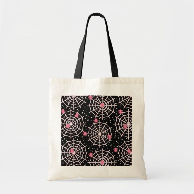 Halloween Cobwebs & Spiders Pattern Tote Bag (Front)