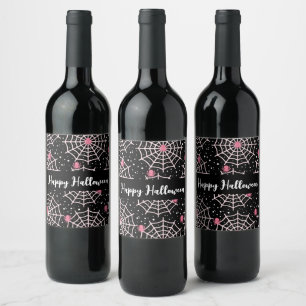 Halloween Cobwebs & Spiders Pattern Wine Label