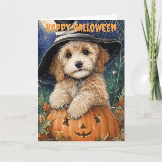 Halloween Cockapoo Dog Holiday Card (Front)