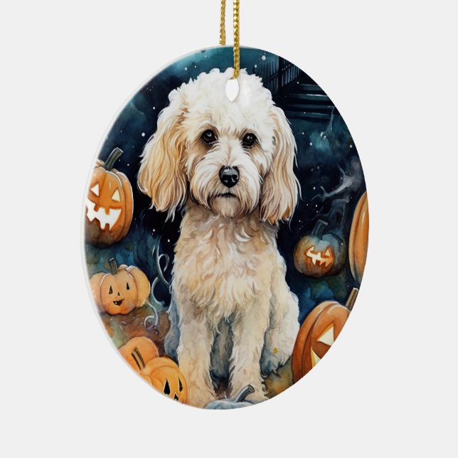 Halloween Cockapoo With Pumpkins Scary  Ceramic Tree Decoration (Right)