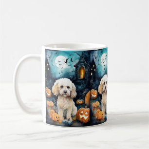 Halloween Cockapoo With Pumpkins Scary Coffee Mug