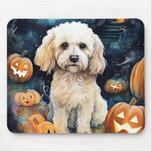 Halloween Cockapoo With Pumpkins Scary Mouse Mat