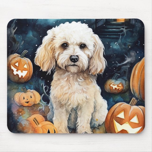 Halloween Cockapoo With Pumpkins Scary  Mouse Mat (Front)