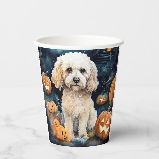 Halloween Cockapoo With Pumpkins Scary  Paper Cups (Front)