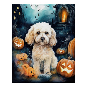 Halloween Cockapoo With Pumpkins Scary  Poster