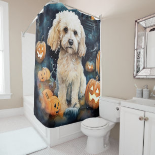 Halloween Cockapoo With Pumpkins Scary  Shower Curtain