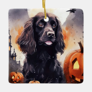 Halloween Cocker Spaniel With Pumpkins  Ceramic Ornament