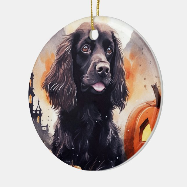 Halloween Cocker Spaniel With Pumpkins  Ceramic Tree Decoration (Left)