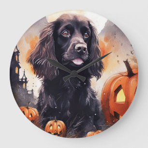 Halloween Cocker Spaniel With Pumpkins Large Clock