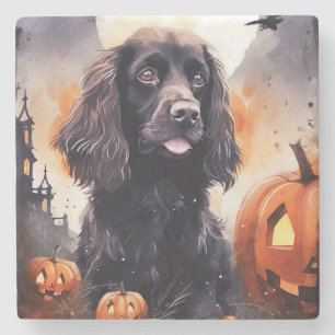 Halloween Cocker Spaniel With Pumpkins  Stone Coaster