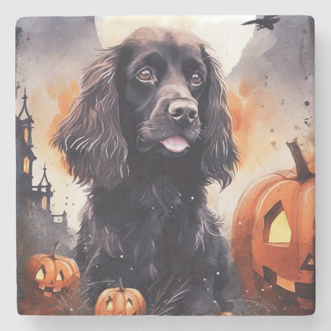 Halloween Cocker Spaniel With Pumpkins  Stone Coaster (Front)
