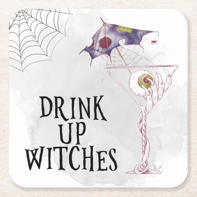 Halloween Cocktail Drink up Witches party Square Paper Coaster (Front)