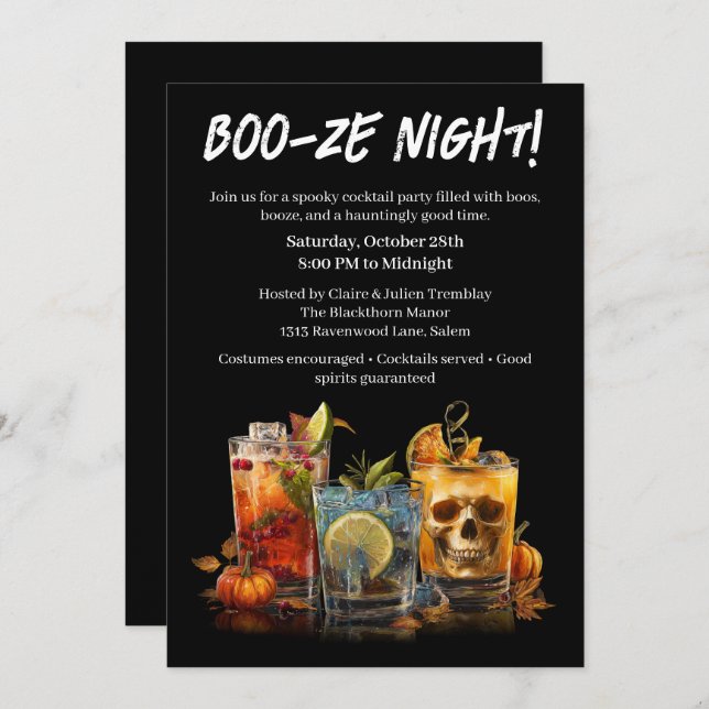 Halloween Cocktail Party | Boo-ze Night Invitation (Front/Back)