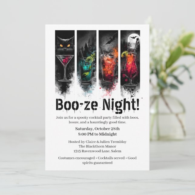 Halloween Cocktail Party | Boo-ze Night Invitation (Standing Front)