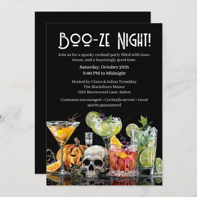 Halloween Cocktail Party | Boo-ze Night Invitation (Front/Back)