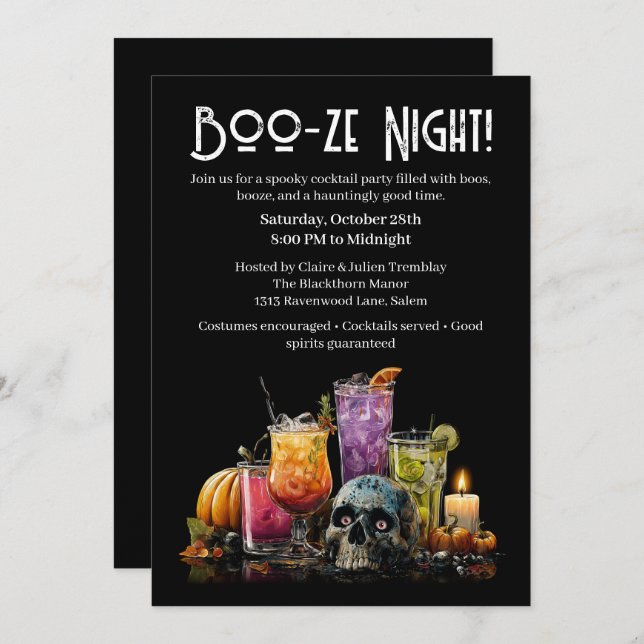 Halloween Cocktail Party | Boo-ze Night Invitation (Front/Back)