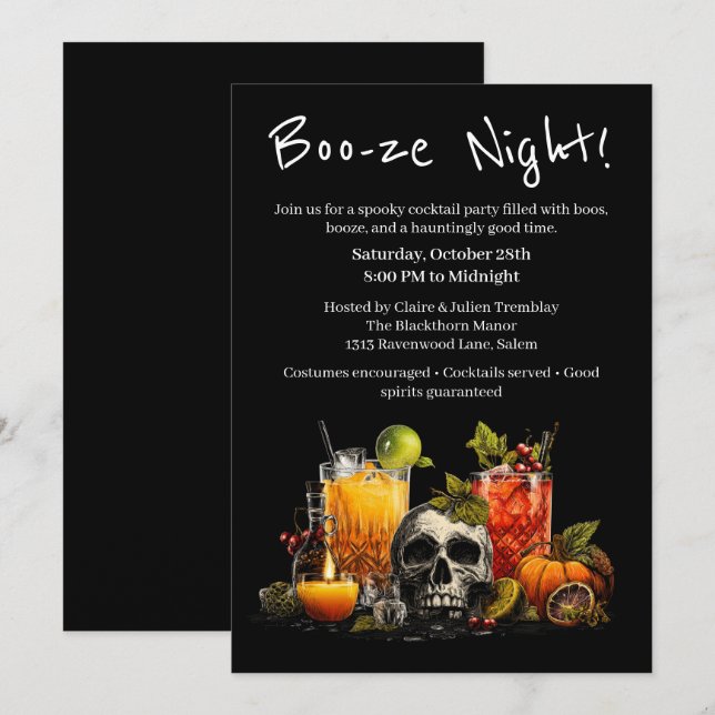 Halloween Cocktail Party | Boo-ze Night Invitation (Front/Back)